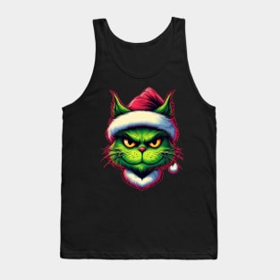 Cute Cat as The Grinch on Christmas Tank Top